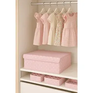 Serstil Sert Karton Pembe Puantiyeli Kapaklı Baza Altı Kutu Hurç Organizer