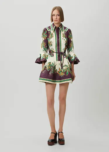 Ruthie Bordo Mini Keten Elbise