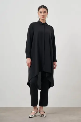 Mizalle Beli Lastikli Kısa Paça Siyah Pantolon