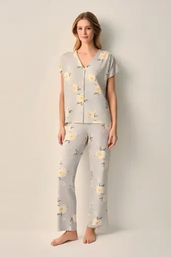 Yeşil Desenli Grace Gömlek Yaka Pijama Takımı