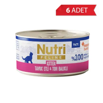 Nutri Feline Tavuk ve Ton Balıklı Tahılsız Prebiyotikli Ezme Yavru Kedi Konservesi 70gr (6 Adet)