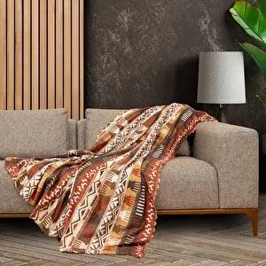 Latuda Home Softmicro Etnik Desenli Boho 130x180 Cm Koltuk Örtüsü Şalı, Kanepe Örtüsü, Tv Battaniyesi Toprak Toprak