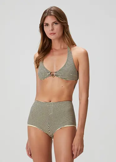 Beau Krem Çizgili Bikini Üstü