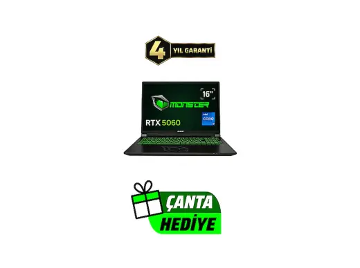 MONSTER Tulpar T6 V3.3.11/ Intel Core i7 13700HX/ 12 GB Ram/ 1 TB SSD/ RTX 5060/ 16" FHD+/ W11 Gaming Laptop