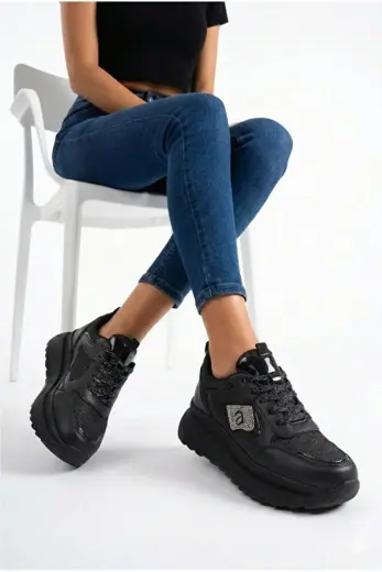 Taşlı Işıltılı Trend 5 Cm Platform Kadın Sneaker Kalın taban Spor Ayakkabı