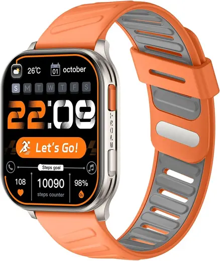 Bix TSW4 47 mm Ultra İnce 2.04” AMOLED Ekranlı Akıllı Saat – Dahili LED Fenerli, Bluetooth Aramalı, Nabız & SpO₂ Ölçer, iOS ve Android Uyumlu (Turuncu)