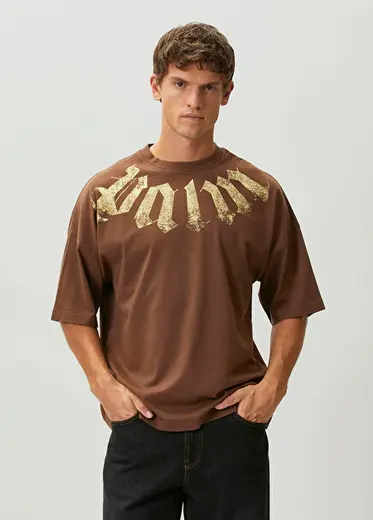 Kahverengi Logo Baskılı T-shirt
