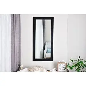 Vivense Masi̇f Ahşap Di̇kdörtgen Duvar Aynasi, Si̇yah, 120x50