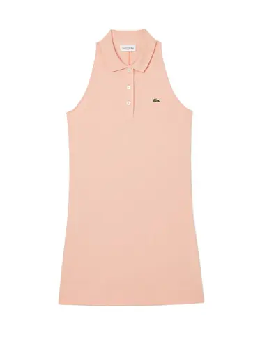 Pembe Polo Yaka Slim Fit Kolsuz Kadın Elbise