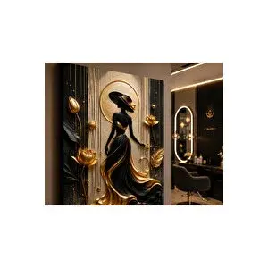 Mgi Design Zarif Kadın Silüeti Kanvas Tablo – Siyah Gold Lüks Güzellik Salonu Duvar Dekoru | Modern Duvar Dekoru | Salon, Yatak Odası Ve Ofis İçin | Sanatsal Ev Dekorasyonu 50x70 cm