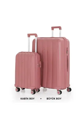 Bavul Büyük ve Kabin 2li Set Kırılmaz Silikon Valiz V305 KoyuPudra