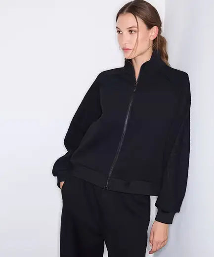 Kumaş mix dik yaka sweatshirt