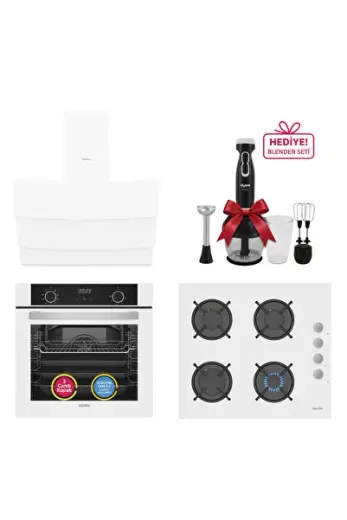 0+9 Fonksiyon Airfry Beyaz 3'lü Ankastre Set (8216 Fırın + 3507 Ocak + 8707 Davlumbaz)