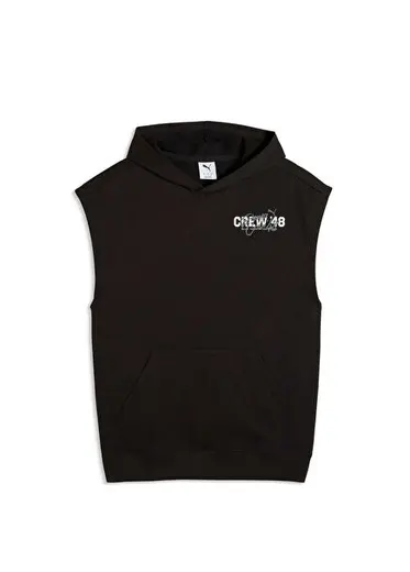 Crew Siyah Antrenman Kapüşonlu Kolsuz Erkek Spor Sweatshirt