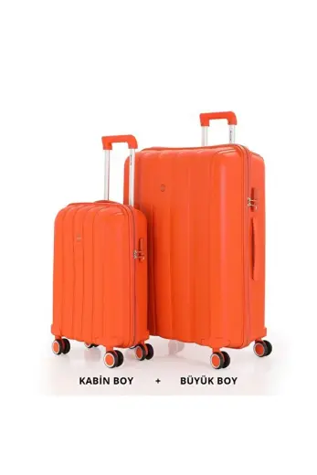 Bavul Büyük ve Kabin 2li Set Kırılmaz Silikon Valiz V305 Portakal