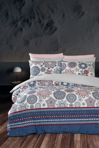 Mystory Home Lastikli Çarşaflı Çift Kişilik Nevresim Takımı Star Lacivert-gri Lacivert - Gri