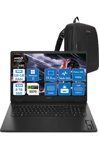 Omen 17-DB1003NT AI R9 365 128GB Ddr5 8tb RTX5070 8gb 17.3 Inç 144Hz W11PRO C67G1EAP54 + Zetta Çanta