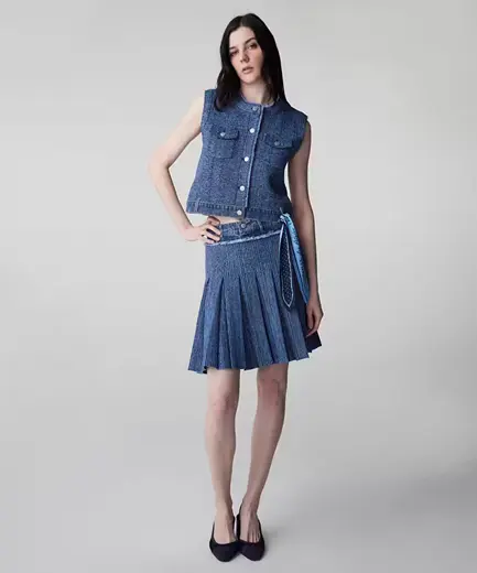Denim mix triko etek