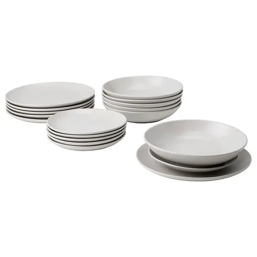 Yemek takımı, mat açık gri, 18 parça