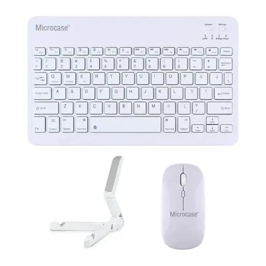 Microcase Xiaomi Redmi Pad 2 11 Inch ile Uyumlu Türkçe Bluetooth Klavye+Mouse+Tablet Standı Beyaz AL5166