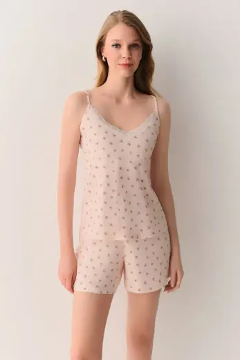Şeftali Meri Atlet Şort Pijama Takımı