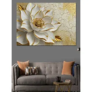 Tablomega Altın Kabartmalı Çiçek Dekoratif Kanvas - Mdf Ahşap Tablo 70x100 cm