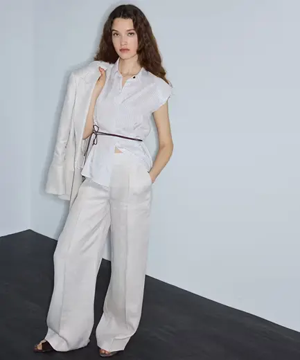 Kemerli keten pantolon