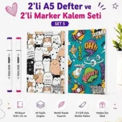 Note The Time 2li A5 Defter + 2li Marker Kalem - 5. Set