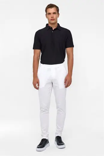 Beyaz Slim Armürlü Jogger Pantolon