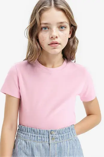 Pamuklu Slim Fit Ribana Basic Tişört Kız Çocuk