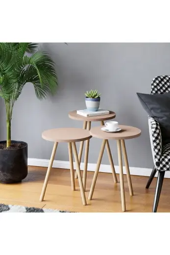 Intergo Rosa Yuvarlak Zigon Sehpa Takımı Cappuccino