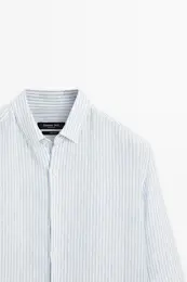Regular fit çizgili %100 keten gömlek 10