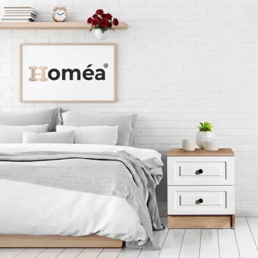 Homea 2 Çekmeceli Komodin Safir Meşe Beyaz