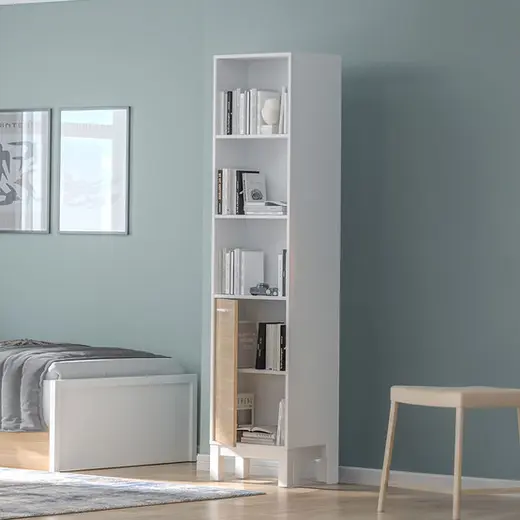 Adore London 5 Raflı Kapaklı Kitaplık Meşe-Beyaz