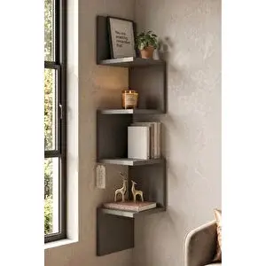 Yurudesign Shelf R9 Köşe Duvar Rafı Modern Kitaplık Antrasit