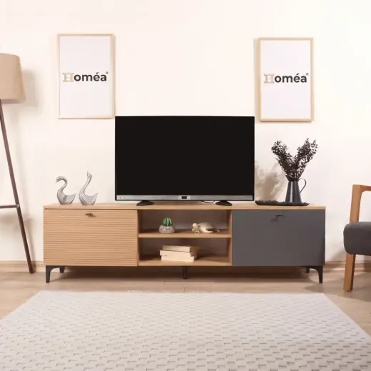 Homea Alina 2 Kapaklı 2 Raflı Tv Ünitesi Meşe Antrasit Yunus