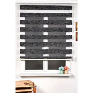 Özel Jaluzi Antrasit Bambu Kumaş Zebra Stor Perde Etek Dilimsiz 1. Kalite 160x180 cm
