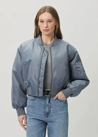 Leon Koyu Gri Crop Bomber Ceket