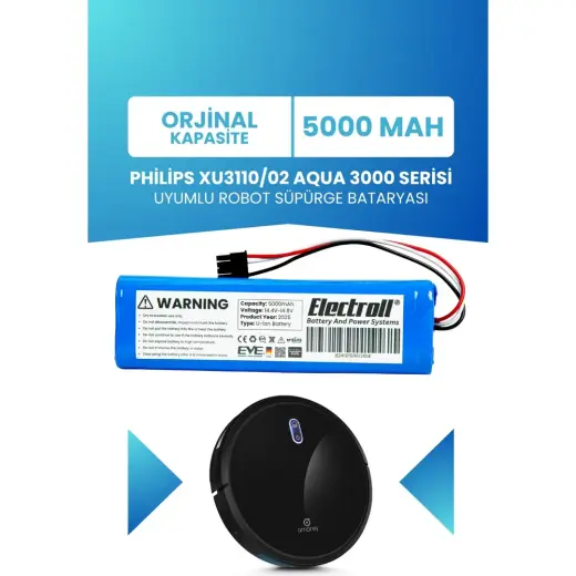 Philips XU3110/02 Aqua 3000 Serisi Uyumlu Batarya (Standart Kapasite) 5000MAH Robot Süpürge Pili
