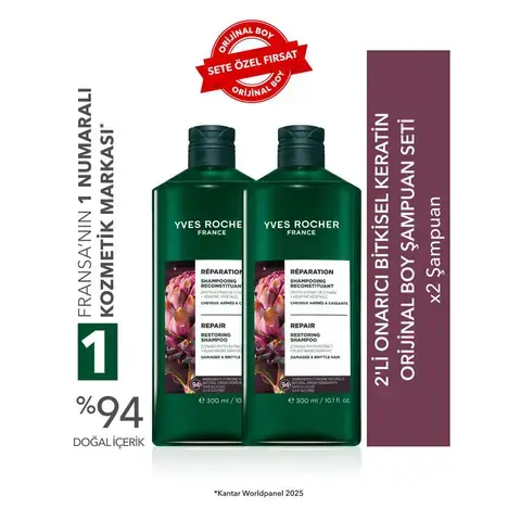 2'li Onarıcı Bitkisel Keratin Orijinal Boy Şampuan Seti-2x Şampuan 300 ml