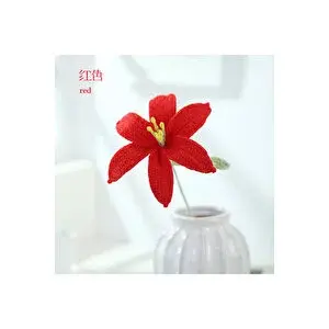 Livava Zambak Örgü Çiçek, Tek Dal, Kırmızı, 45 Cm Kırmızı