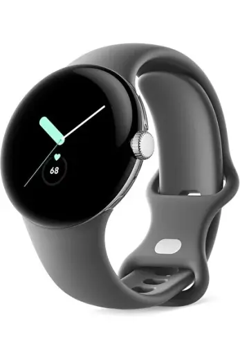 Pixel Watch, 41 mm Parlak Gümüş Kasa ve Kömür Aktif Bant, Android Akıllı Saat, Fitbit Aktivit