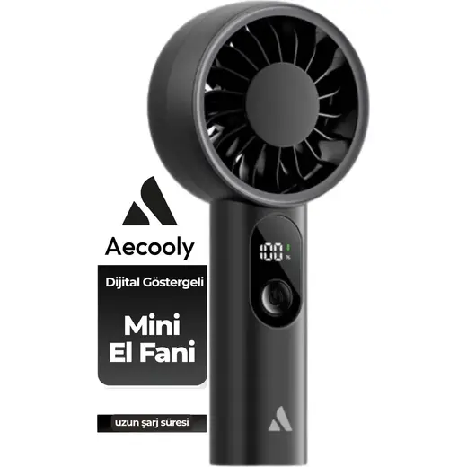 Aecooly Dijital LED Göstergeli 5 Kademeli Portatif Soğutucu El Fanı Mini Vantlatör Şarjlı