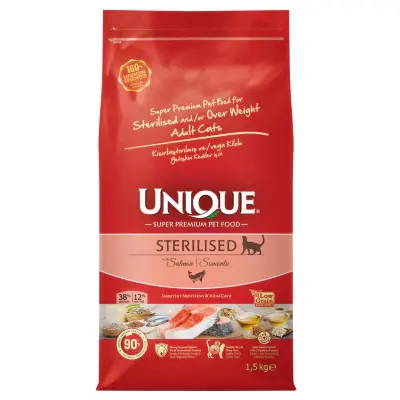 Unique Somonlu Düşük Tahıllı Kısırlaştırılmış Kedi Maması 1,5kg