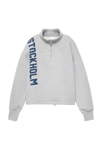 Stockholm fermuarlı yaka sweatshirt Gri melanj