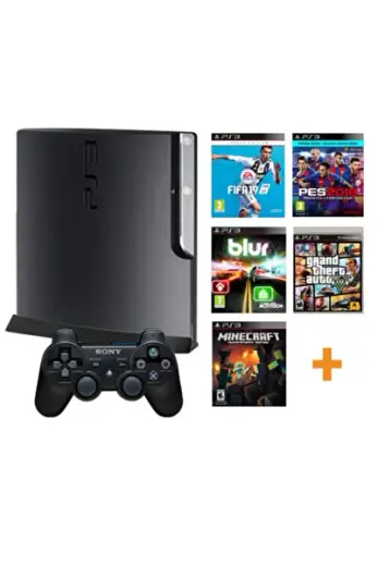 PS3 slim 320 gb konsol + 2 kol + 30 hit oyun +100 arcade oyun