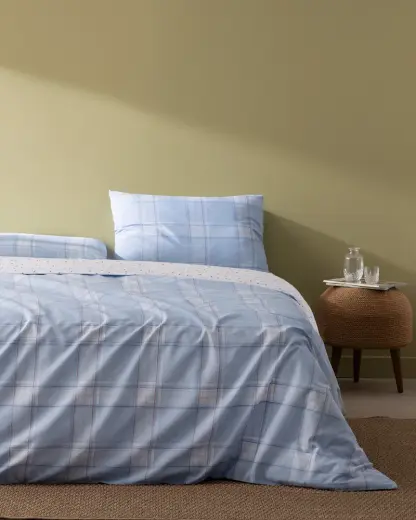 Blanch King Size %100 Pamuk Ranforce Baskılı Çarşaflı Nevresim Takımı - Mavi