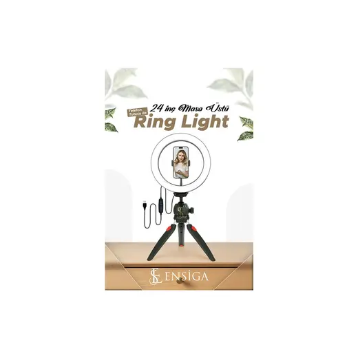 Ensiga Ring Light LED 10 Inç Masa Üstü Işık Mini Masa Tripodlu Video Stüdyo Makyaj Işığı