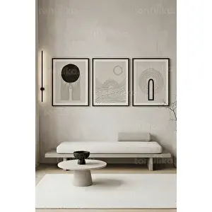 Tontilika Modern Minimalist Soyut Çizgi Sanatı 3’lü Ahşap Çerçeveli Tablo Seti 21x30 cm