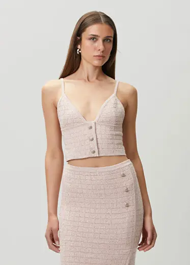 Pembe Payetli Crop Atlet